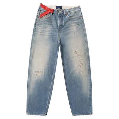 DENHAM2025年秋冬女士休闲经典宽松高腰阔腿赤耳边蓝色牛仔裤TARU