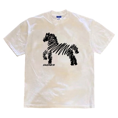 国潮中国风线条抽象马印花短袖T恤户外潮牌重磅小领口280克半袖男