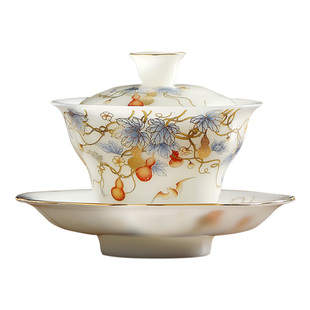 冰种璞玉德化白瓷三才盖碗单个高档羊脂玉茶具茶碗带盖泡茶不烫手