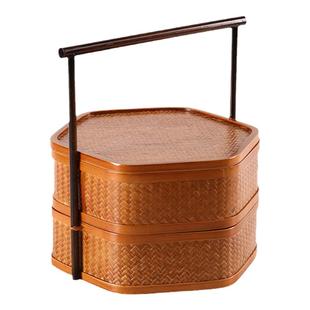 中式古风提篮复古竹篮手工竹编食盒收纳盒礼盒茶具收纳仿古糕点篮