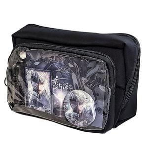 可拆卸痛包笔袋大容量双痛层文具盒2026新款可站立式耐脏黑色系透明笔袋可放吧唧小卡女生初中生铅笔袋男生