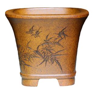 四方喇叭口精品紫砂花盆柴烧唯珍手工小盆景盆栽冯长树多肉菖蒲