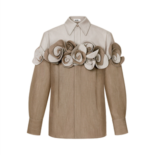 凡朵 手工立体花中古经典老钱风长袖衬衫 山谷少年独立设计师品牌
