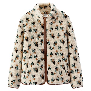 森马外套女冬季仿羊羔毛摇粒绒上衣宽松图案2025新款时尚复古夹克