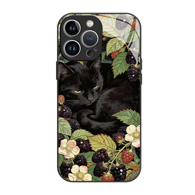 黑莓黑猫小清新玻璃壳