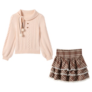 织物猪 奶油绵绵 甜美风浅粉色麻花毛衣女冬季宽松慵懒感针织衫