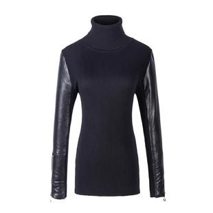 羽绒棉袖毛衣PU皮袖打底衫女冬袖子加绒加厚配皮草马甲的内搭小衫