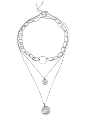 硬币多层金属短款日韩风项链