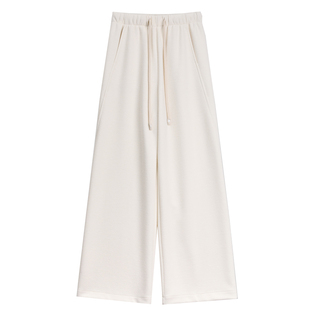 窄款米白色醋酸羊毛直筒阔腿裤女秋冬加绒高腰休闲老钱风弯刀长裤