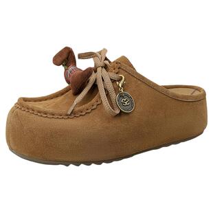 索菲娅复古风反绒皮勃肯半托鞋女2026春季新品懒人包头拖鞋一脚蹬