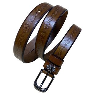 女士皮带头层牛皮真皮针扣简约复古款时尚休闲百搭牛仔裤花纹腰带