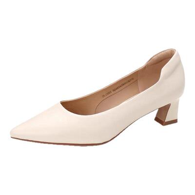 康莉粗跟羊皮高跟鞋正装单鞋