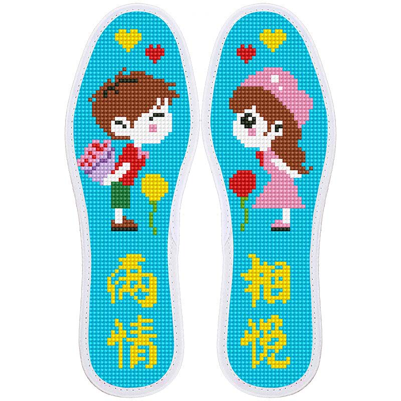 花边款手工刺绣十字绣鞋半成品七层加厚棉布鞋垫透气印花不掉色