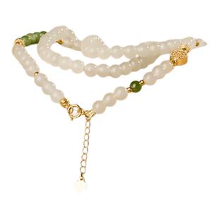 金玉良缘和田白玉链【玲珑】通体18k金碧玉多用吊坠白玉手链项链