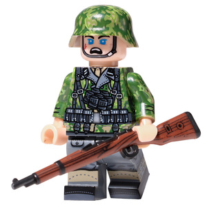 第三方二战士兵军事积木人仔战争玩具丛林绿色雾边迷彩兵人98KP40