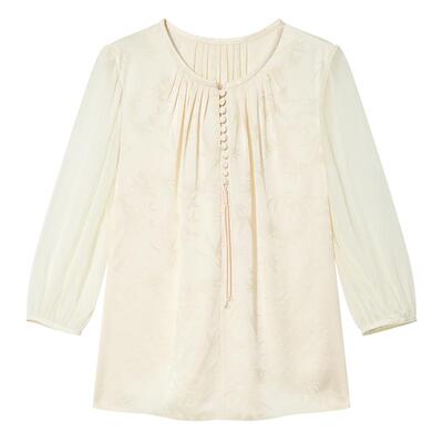 COVERINS【新中式】国风竹叶提花暗纹醋酸衬衫上衣女