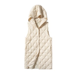 轻薄菱格夹棉带帽马甲女中长款冬季外穿大衣羽绒棉内胆~商场清仓