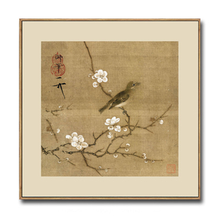 宋画小品宋徽宗赵佶梅花绣眼图挂画仿古画花鸟字画团扇茶楼装饰画