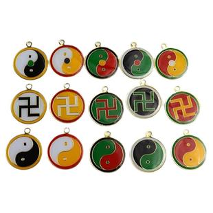 阴差阳错化解黄白黑万夫妻不合事业红绿中黄三色太极图万字符挂件