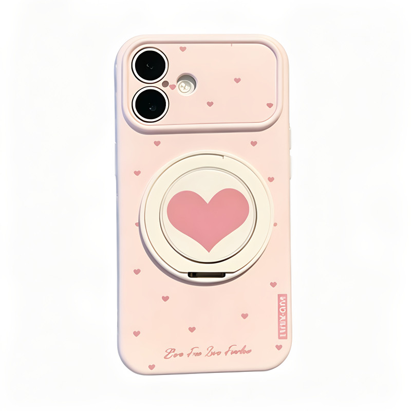 粉色小爱心支架手机壳适用iPhone17promax高级感适用华为nova16巨好看适用小米17pro大视窗适用vivo