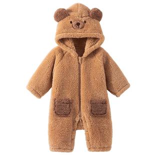 贝肽斯婴儿衣服秋冬装夹棉连体衣珊瑚绒睡衣宝宝外出抱抱家居爬服