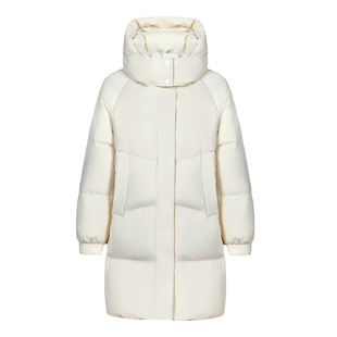袂绒羽绒服女中长款2025年新款时尚简约白色爆款连帽冬季保暖外套