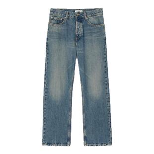 SANDRO2025秋冬男装法式复古时尚简约丹宁蓝色直筒做旧牛仔长裤