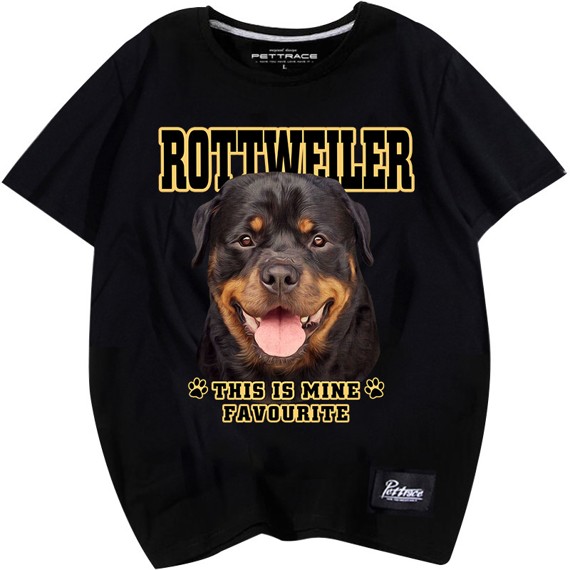狗图案短袖罗威纳犬图案印花T恤男女情侣装犬迷服饰纯棉圆领夏