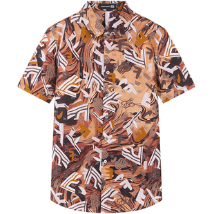 BM男士衬衫2025新款潮流抽象字母印花夏威夷短袖衬衣男纯棉外套夏