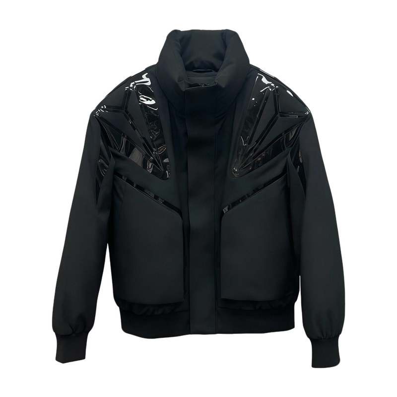 欧货轻奢潮牌立领拼接羽绒服男黑色机能保暖外套美式复古夹克外套