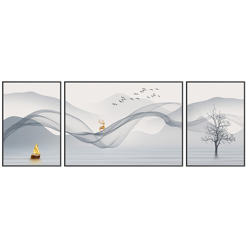 现代轻奢福鹿山水客厅沙发装饰画