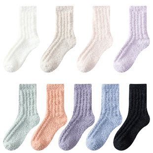 睡眠袜子女秋冬季加绒加厚珊瑚绒袜宽松毛绒居家晚上睡觉穿的袜子