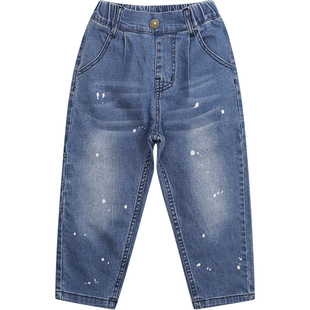 纯一良品童装男童牛仔裤春秋新品中大童时尚撞色泼墨休闲长裤
