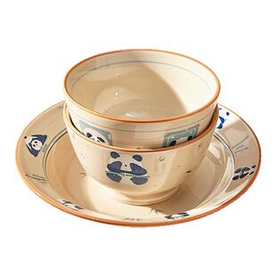 墨色度假熊猫餐具碗碟家用碗具可爱饭碗2026新款盘子菜盘汤碗面碗