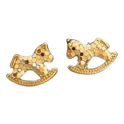 金色碎碎冰木马耳钉轻奢高级感