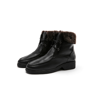 24Hrs西班牙24小时进口女士复古小牛皮靴 冬季羊毛内里短靴 26306