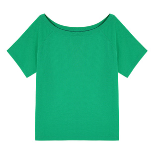 ousph【现货4折】针织白色斜肩短袖t恤女宽松慵懒红气质深蓝上衣