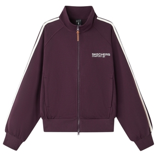 斯凯奇春季流行时尚女短款针织外套运动休闲小个子夹克立领棒球服