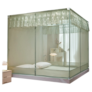 蚊帐家用卧室2026新款儿童防摔床笠款婴儿防止掉床免安装三开门纹