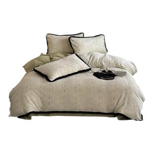 HJ轻奢高级感雕花牛奶绒双面绒四件套床单被套床上用品2024新款