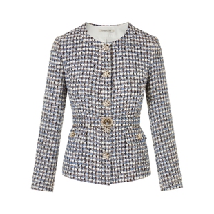 朗姿集团LIME莱茵粗花格纹面料套装巴黎蓝法式上衣气质半裙25冬新