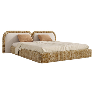 PAULJOHN进口棉麻布艺床极简现代设计师卧室落地双人1.8米拱形床