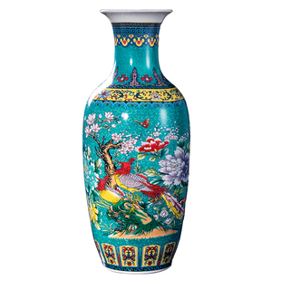 景德镇陶瓷器落地大花瓶陶瓷客厅插花珐琅彩新中式客厅装饰品摆件