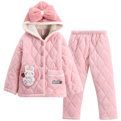 芬腾女童睡衣三层加厚珊瑚绒夹棉