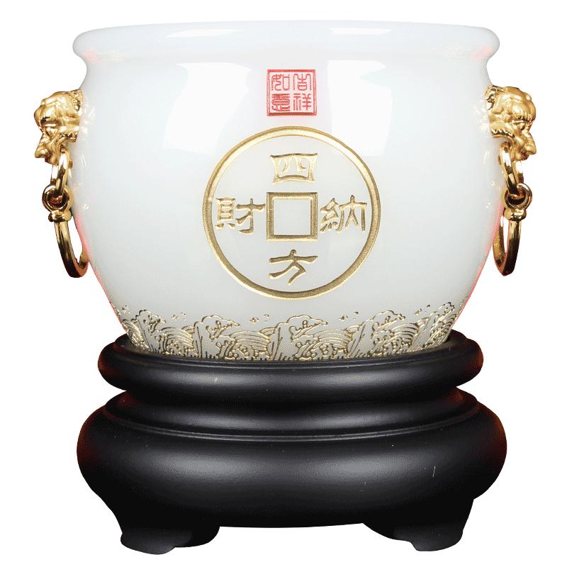 琉璃玉石招财聚宝盆摆件办公室桌面装饰公司开业送礼商务高档礼品