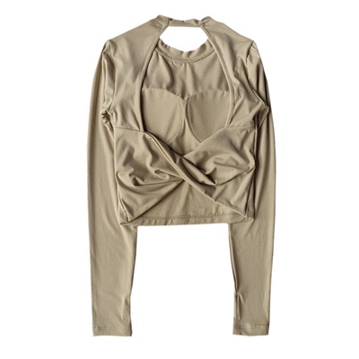 长袖女大露背瑜伽服辣妹长袖