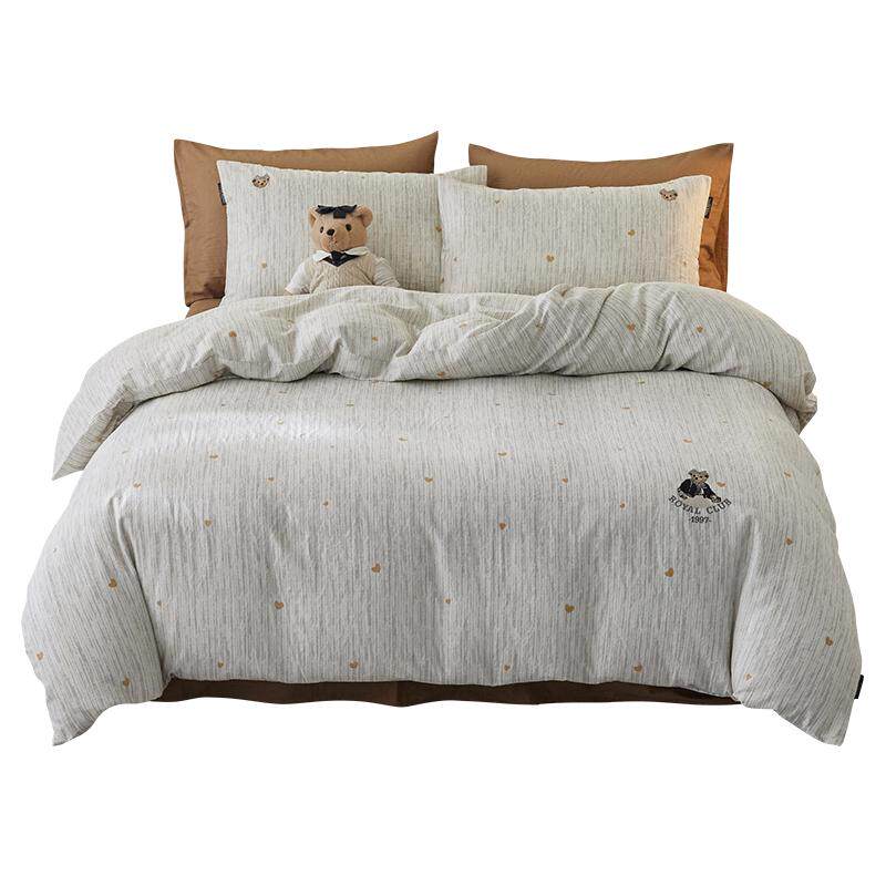 Teenie Weenie小熊条纹双层纱四件套纯棉全棉高级感1.8米被套床笠