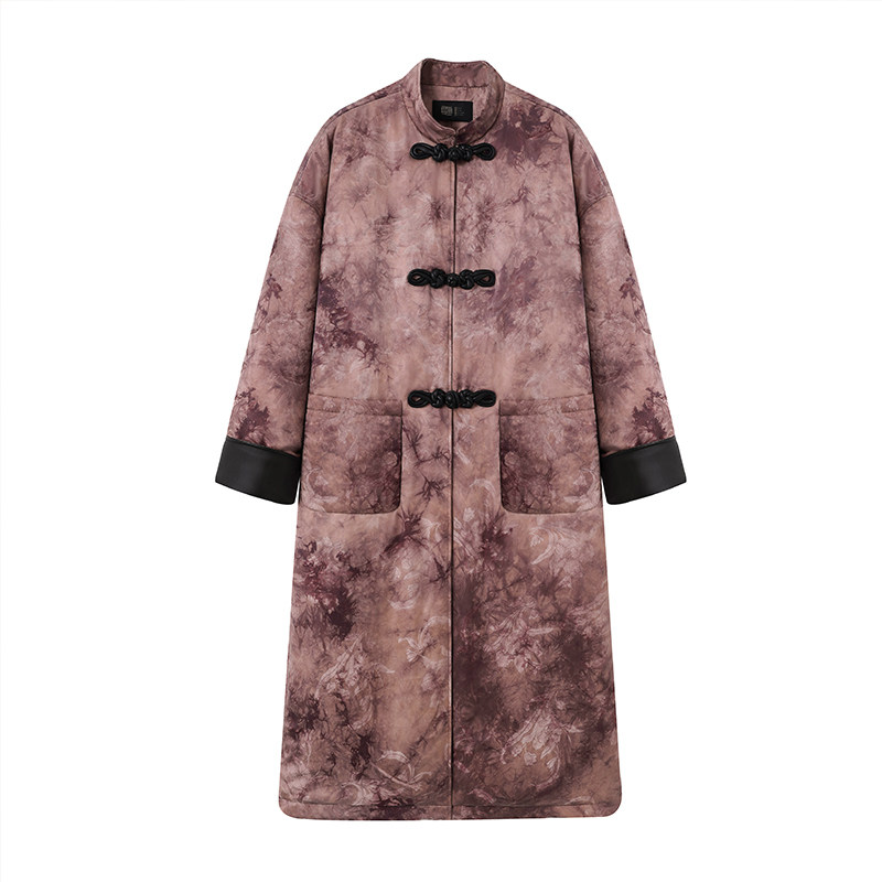 长款宽松复古新中式真皮盘扣棉服