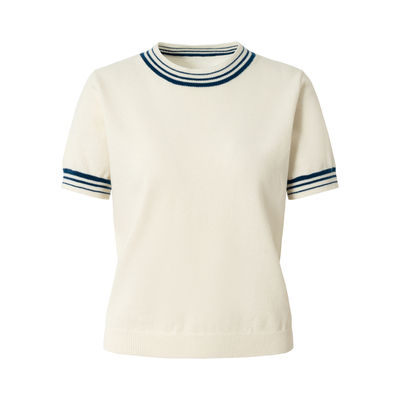 羊毛条纹修身短袖针织衫女