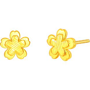 梦金园樱花黄金耳钉足金樱花5D硬金耳环耳饰养耳棒送女友节日礼物